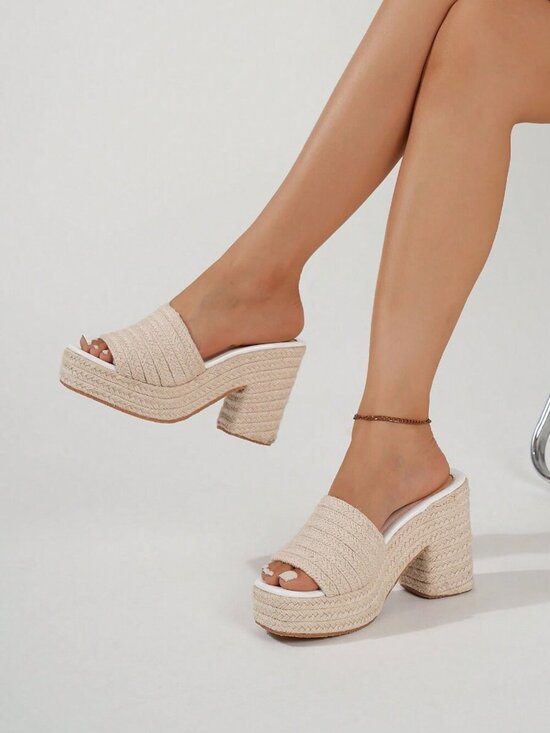 Women Apricot Wedge Platform Women\'s Open Toe Ankle Strap High Heel Sandals